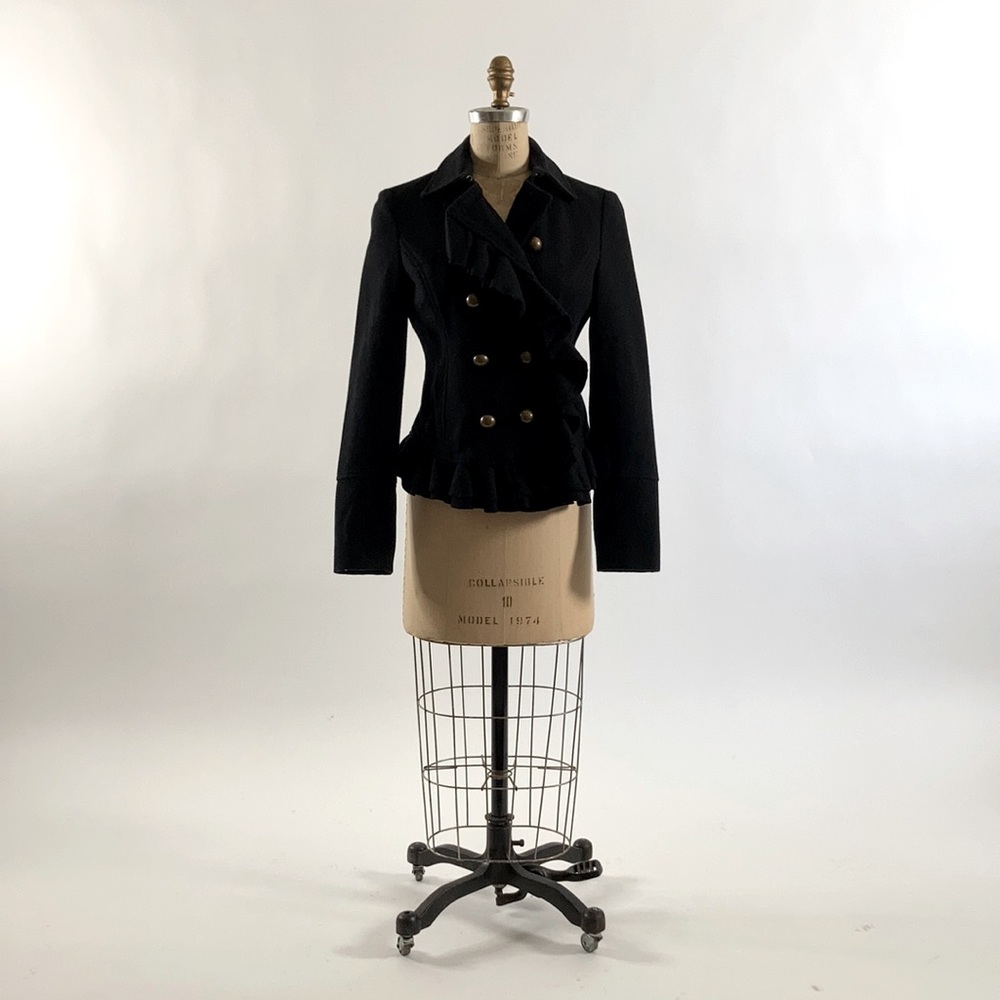 Kim Chi Anthropology Blue small Military inspired ruffle wool blend jacket